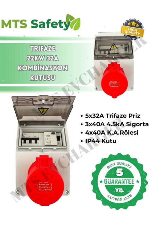 22 Kw Trifaze Taşınabilir Elektrikli Araç Şarj Cihazı Kombinasyon Kutusu 5*32 V‘Ko Kaçak Akım Roleli