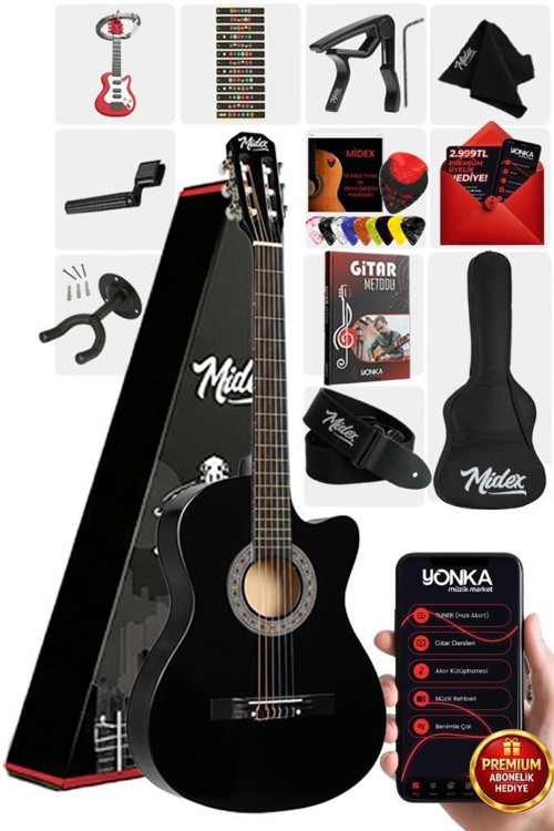 CG-390BK-XBAG Siyah Klasik Gitar 4/4 Sap Ayarlı Kesik Kasa Full Set (Çanta Tuner Askı Capo Metod Pena)