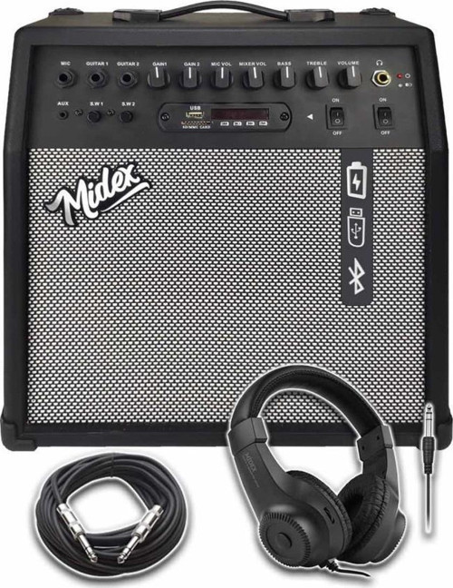 MGA-50HD Elektro Gitar Amfisi 50 Watt USB Bluetooth Şarjlı 4 girişli (Kulaklık ve Kablo Dahil)