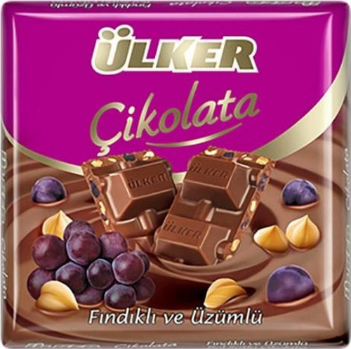 Fındıklı Üzümlü Kare Çikolata 65 Gr. (12'li)