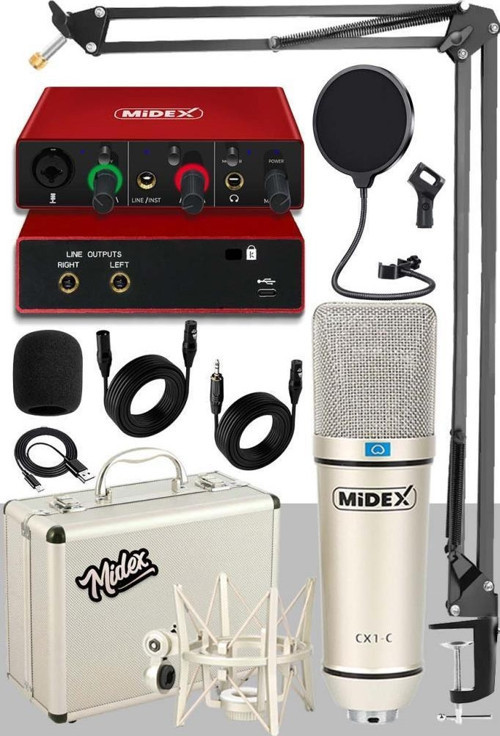 Midex CX1-C Mikrofon GLX-500 Ses Kartı + Stand Pop Filtre Set