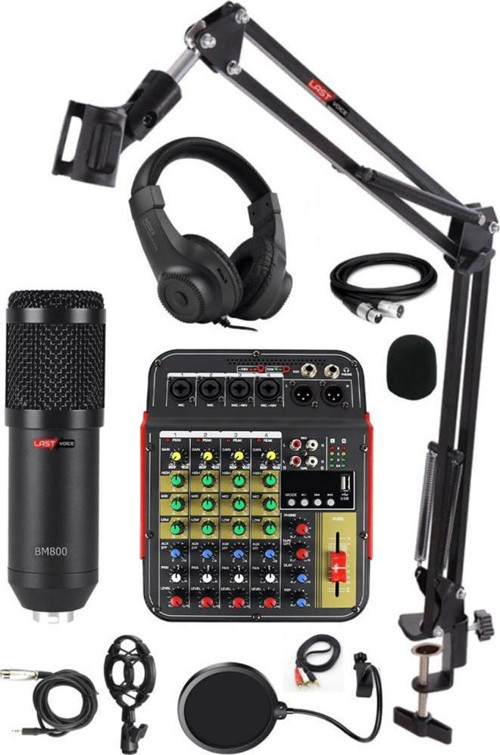 Rec Paket-2 BM800 Mikrofon Phantomlu Mikser Kulaklık Stand Filtre Set