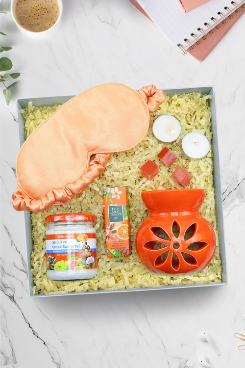 Selülit Çatlak Yağı & Mini Kolonya & Uyku Bandı & Lotus Buhurdanlık & 2'Li Tealight Mum Hediye Seti