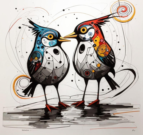 Renkli Baskılı Sayılarla Boyama Hobi Seti (Çerçeveli) 40X50 Cm: Aşık Kuşlar 2