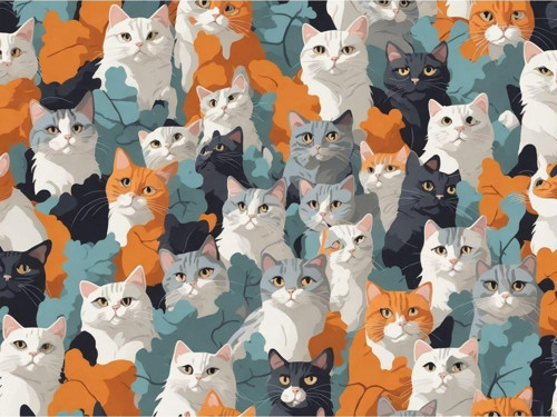 Renkli Baskılı Sayılarla Boyama Hobi Seti (Çerçeveli) 40X50 Cm: Kedi Duvarı