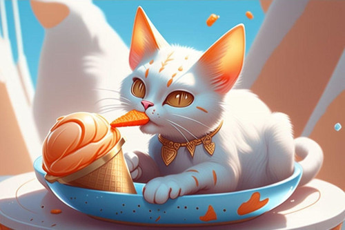 Renkli Baskılı Sayılarla Boyama Hobi Seti (Çerçeveli) 40X50 Cm: Kedi Ve Dondurma