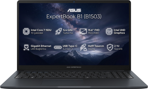 ExpertBook B1 Intel Core 7 150U 16GB 512GB SSD 15.6" Freedos Notebook B1503CVA-C78G512B4D 001