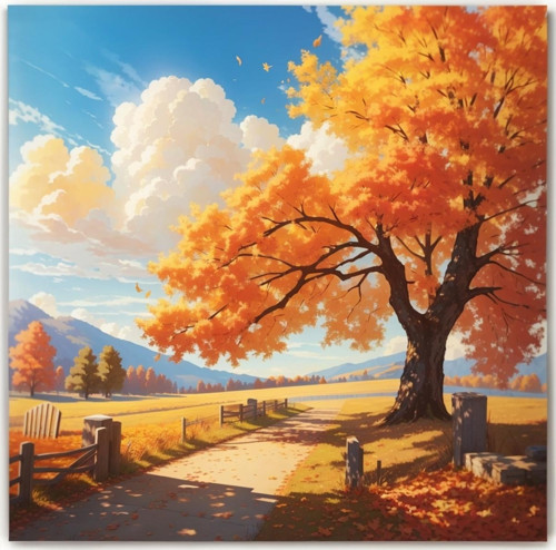 Renkli Baskılı Sayılarla Boyama Hobi Seti (Çerçeveli) 50X65 Cm: Yalnız Ağaç 2