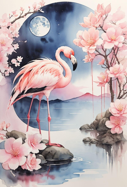 Renkli Baskılı Sayılarla Boyama Hobi Seti (Çerçeveli) 60X75 Cm: Pembe Kuş
