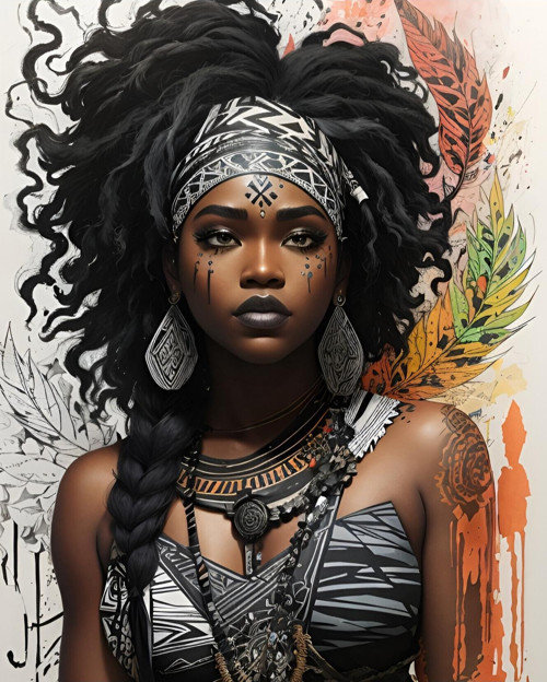 Renkli Baskılı Sayılarla Boyama Hobi Seti (Çerçeveli-Büyük Boy) 80X100 Cm: Afrika Güzeli 1