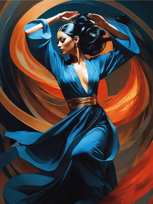 Renkli Baskılı Sayılarla Boyama Hobi Seti (Çerçeveli-Büyük Boy) 80X100 Cm: Dansçı Kadın
