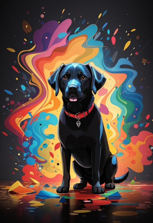 Renkli Baskılı Sayılarla Boyama Hobi Seti (Çerçeveli-Büyük Boy) 80X100 Cm: Siyah Köpek