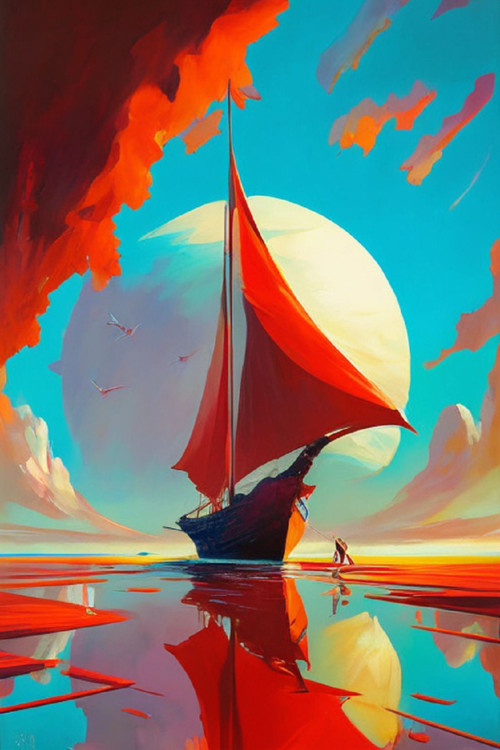 Renkli Baskılı Sayılarla Boyama Hobi Seti (Çerçeveli-Büyük Boy) 80X100 Cm: Yelkenli