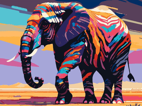 Renkli Baskılı Sayılarla Boyama Hobi Seti (Çerçeveli-Büyük Boy) 95X125 Cm: Renkli Fil