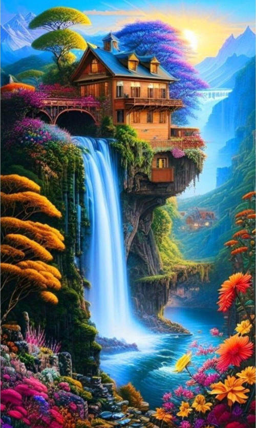 Renkli Baskılı Sayılarla Boyama Hobi Seti (Çerçeveli-Büyük Boy) 95X125 Cm: Şelale