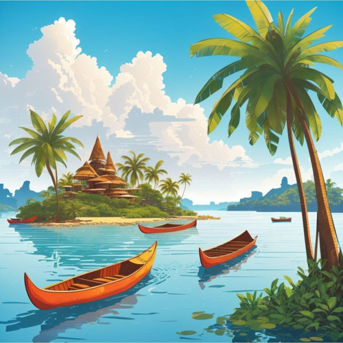Renkli Baskılı Sayılarla Boyama Hobi Seti (Çerçeveli) 50X65 Cm: Ada Ve Tatil