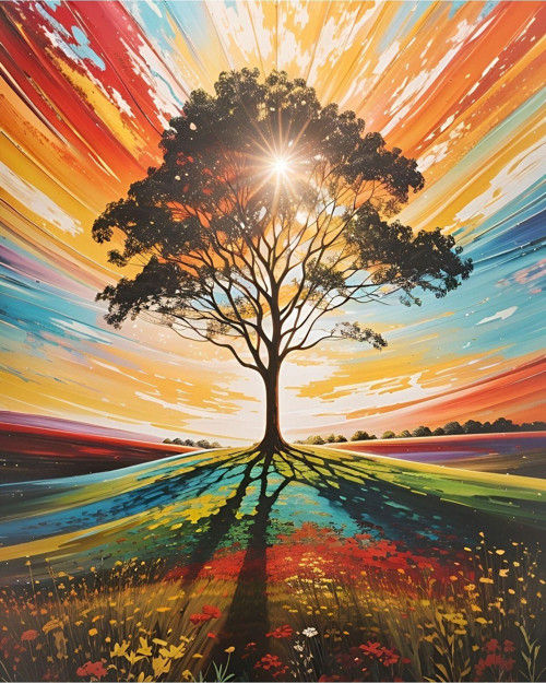 Renkli Baskılı Sayılarla Boyama Hobi Seti (Çerçeveli) 50X65 Cm: Ağacın Yansıması