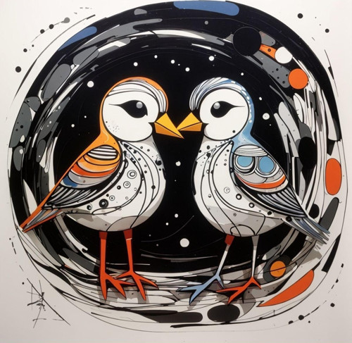Renkli Baskılı Sayılarla Boyama Hobi Seti (Çerçeveli) 50X65 Cm: Aşık Kuşlar