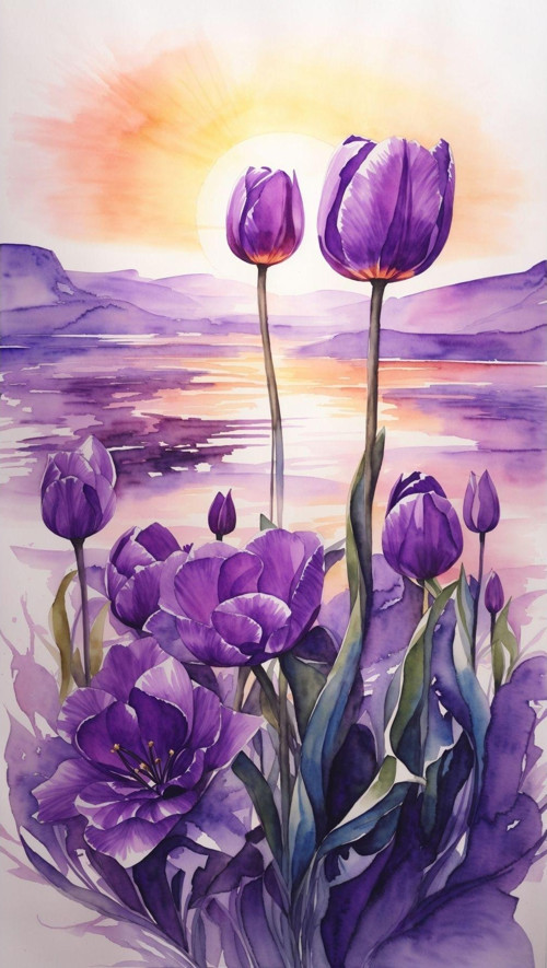 Renkli Baskılı Sayılarla Boyama Hobi Seti (Çerçeveli) 50X65 Cm: Mor Laleler