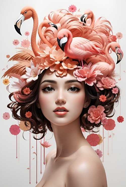 Renkli Baskılı Sayılarla Boyama Hobi Seti (Çerçeveli-Büyük Boy) 95X125 Cm: Flamingolu Kadın