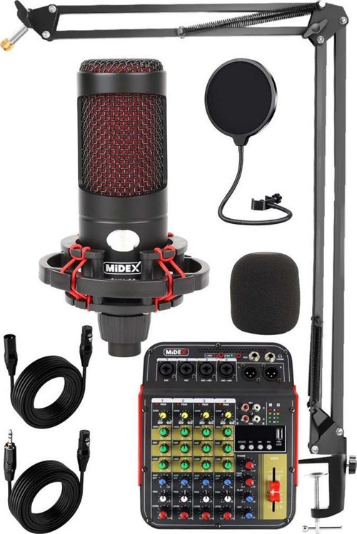 CXN-30 Paket-5 5 Kanal Stüdyo Kayıt Mikserli Condenser Mikrofon Stand Seti