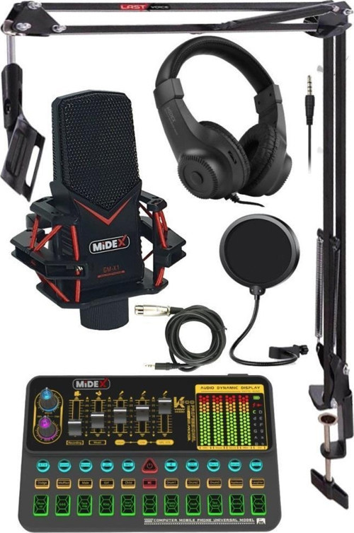 GMX-1 Platinium Head Set Condenser Mikrofon Ses Kartı Kulaklık Canlı Yayın Paketi