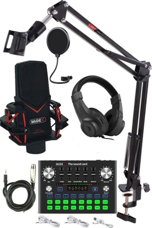 GMX-1 Plus Record Head Set Condenser Mikrofon Kulaklık Ses Kartı Canlı Yayın Paketi (Telefon ve PC)
