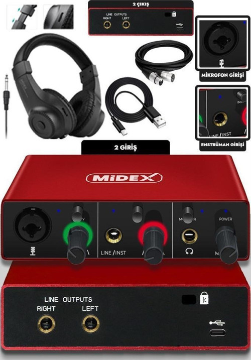GLX-500 PRO-HD 2 Giriş 2 Çıkış USB Stüdyo Ses Kartı Kulaklık ve XLR Kablo
