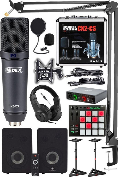 Private Paket-6 Stüdyo Ekipmanları Seti (Monitör Mikrofon Ses Kartı Kulaklık Midi Pad Controller)