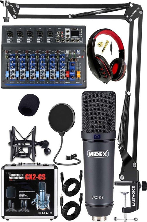 Wizard Paket-4 CX2 Stüdyo Mikrofon MDX-07FXU Stüdyo Kayıt Mikseri Kulaklık Ekipman Seti
