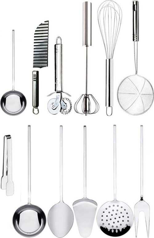 12 Adet Kepçe Ve Servis Seti, Spatula Çatal Bıçak Kaşık Seti Çırpıcı Kevgir Sunum Servis Seti