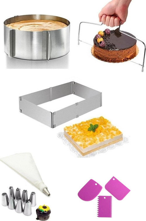 7 Parça Pasta Seti, Ayarlanabilir Yuvarlak Ve Kare 9 Cm Ekmek Kek Pasta Kesme Teli, Krema Torbası