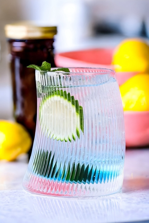 Asimetrik Origami Çizgili 350 Ml Cam Bardak, Kahve Meşrubat İçecek Bardağı