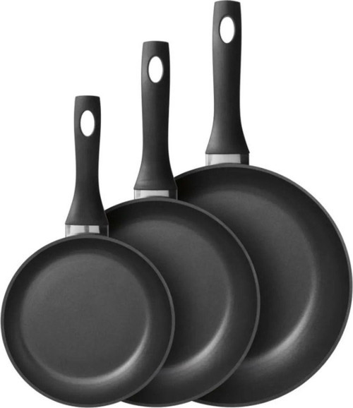 Yanmaz Yapışmaz 3'Lü Tava Set, Sağlıklı Siyah Teflon Kaplama 3 Adet Tava
