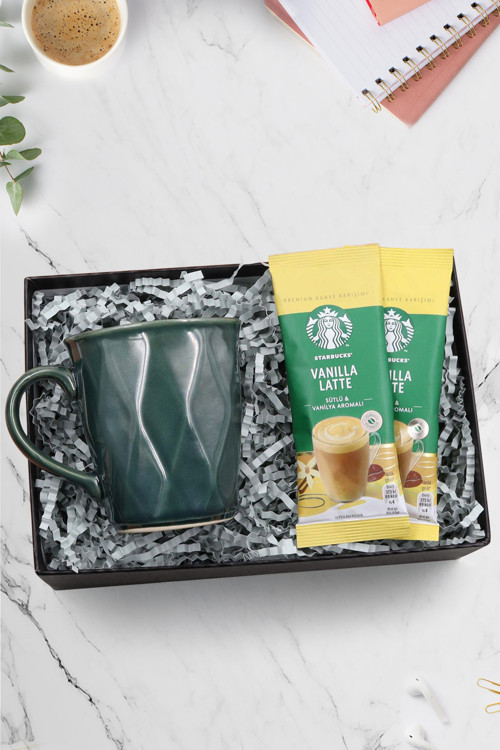 Yeşil Kristal Kupa & 2'Li Starbucks Kahve Seti