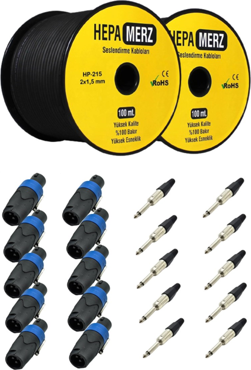 Connection Paket-16 Hoparlör Kablosu Jack Speakon Konnektör Paketi
