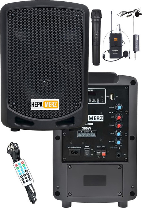 HS-300EX Taşınabilir Şarjlı Ses Sistemi Çift Mikrofonlu Bluetooth Usb 6.5 İNÇ 300W