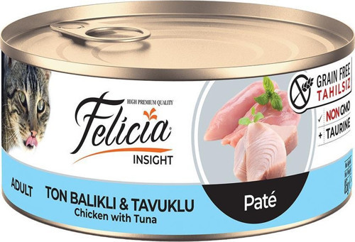 Tahılsız 85 gr Ton Balıklı-Tavuklu 24 ad. Kıyılmış Yaş Kedi Maması