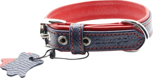 Yumuşak Dokulu Gerçek Deri Flatiron Köpek Boyun Tasması 3x63cm, Lacivert Kırmızı