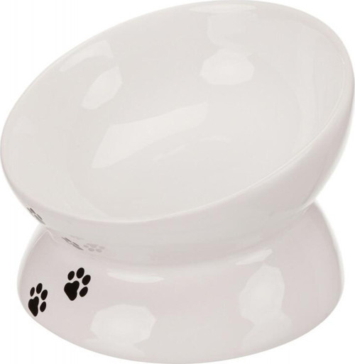 Kedi Mama ve Su Kabı Yükseltilmiş Ergonomik Seramik 0,15Lt 13cm Beyaz