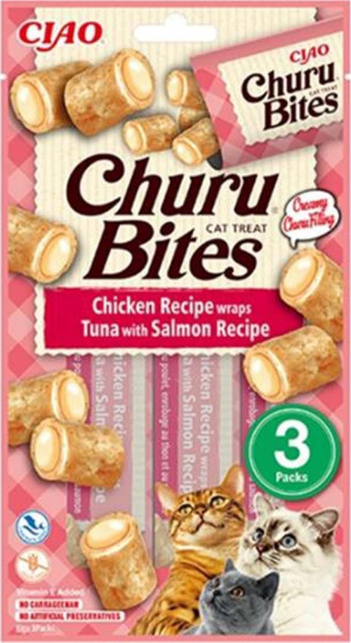 Churu Bites Tavuk Sargılı Ton Balıklı ve Somonlu Kedi Ödül Kreması 3x10 Gr