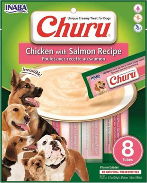 Churu Somonlu ve Tavuklu Tamamlayacı Köpek Ödül Maması 8x20 Gr