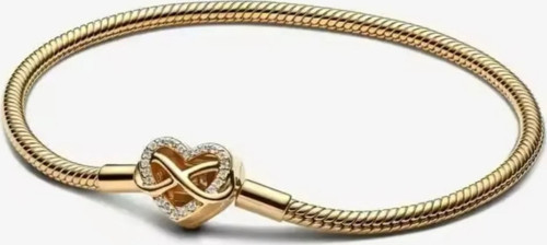 Gold Renk Zirkon Taş Detaylı Sonsuz Kalp Klipsli Yılan Zincir 925 Ayar Bileklik
