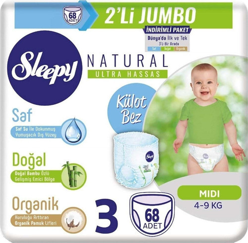 Unisex Bebek Külot Bezi 3 Beden 68 Adet 2'li Jumbo