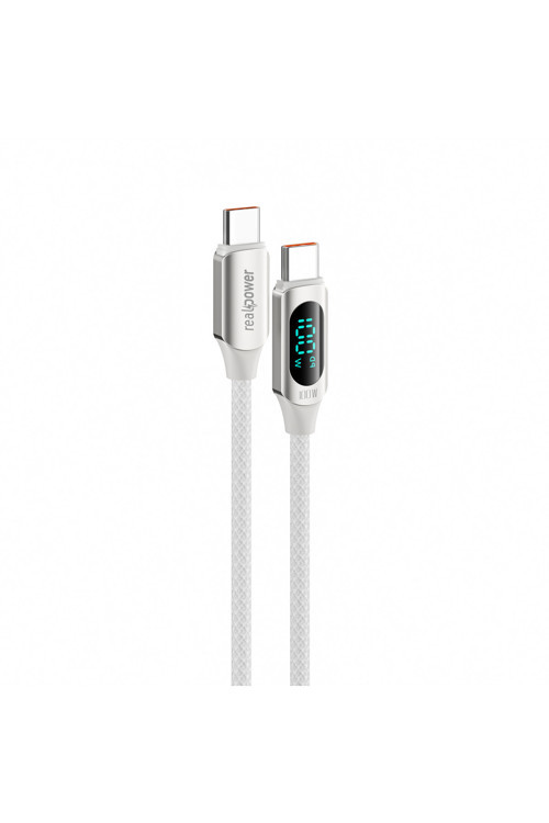 100W USB-C - USB-C dijital göstergeli örgülü Şarj Kablosu beyaz (1 m) CA-100WCCWH