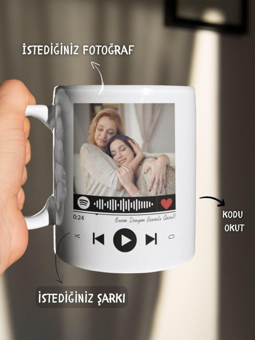 Anneler Gününe Özel, Spotify Şarkı Kodlu, Fotoğraf Baskılı Kupa Bardak, Anneye Hediye, Anneler Günü