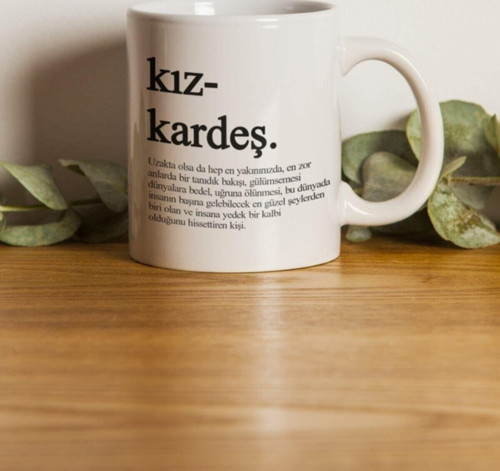 Porselen Kız Kardeş Motto Kupa Bardak Makinede Yıkanabilir
