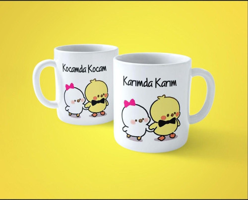 Hesalısı Burada 2'Li Kocamda Kocam Karımda Karım Çiftli Baskılı Kupa Bardak
