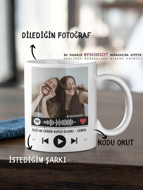 Kişiye Özel Spotify Şarkı Kodlu Özel Fotoğraf Baskılı Kupa Bardak