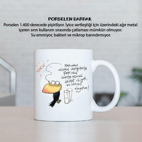 Karga Rakıdan Alınan Vergi Beyaz Porselen Esprili Kupa Bardak Komik Yazılı Kupa